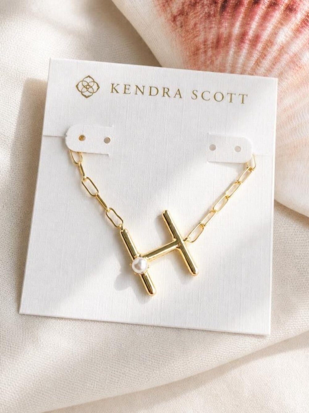 Kendra Scott Letter H Gold Pearl Pendant Necklace